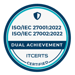 Badge ITCERTS — ISO/IEC 27001:2022 + ISO/IEC 27002:2022 — Dual Achievement.
